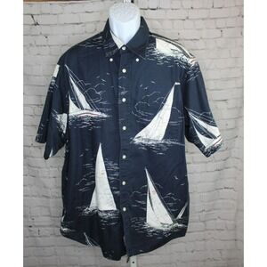 Nautica Sailboat Size XL Button Up Cotton Shirt All Over Print Vintage EUC